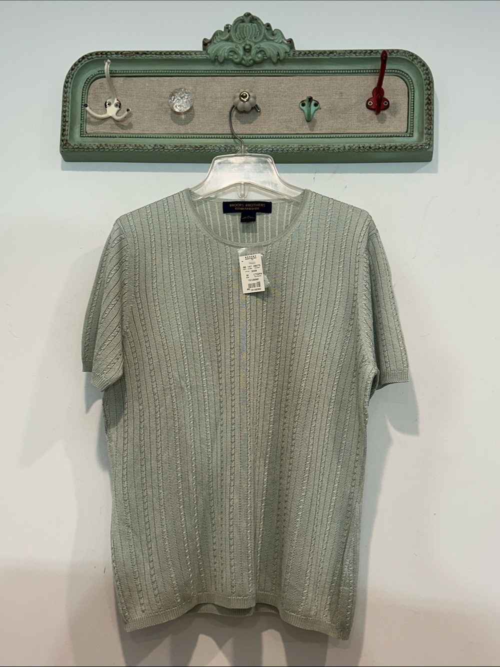 Brooks Brothers Sage Green Short Sleeve silk Knit short sleeve Top medium women